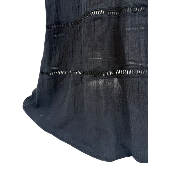 Tobi Black Lace Crochet Trim Gauzy Plunging Strappy Back Casual Boho Maxi Dress - Picture 13 of 16